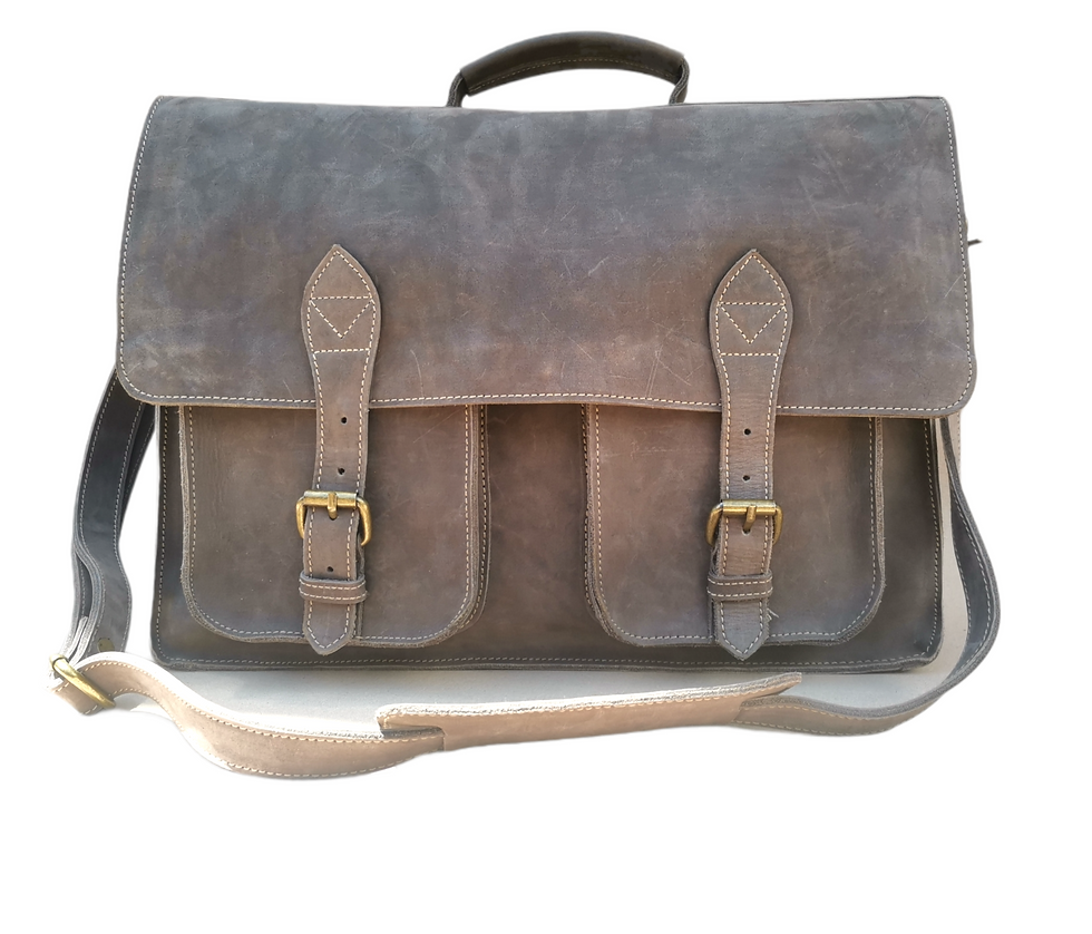 Thumbnail: Cool Grey Leather Laptop Bag