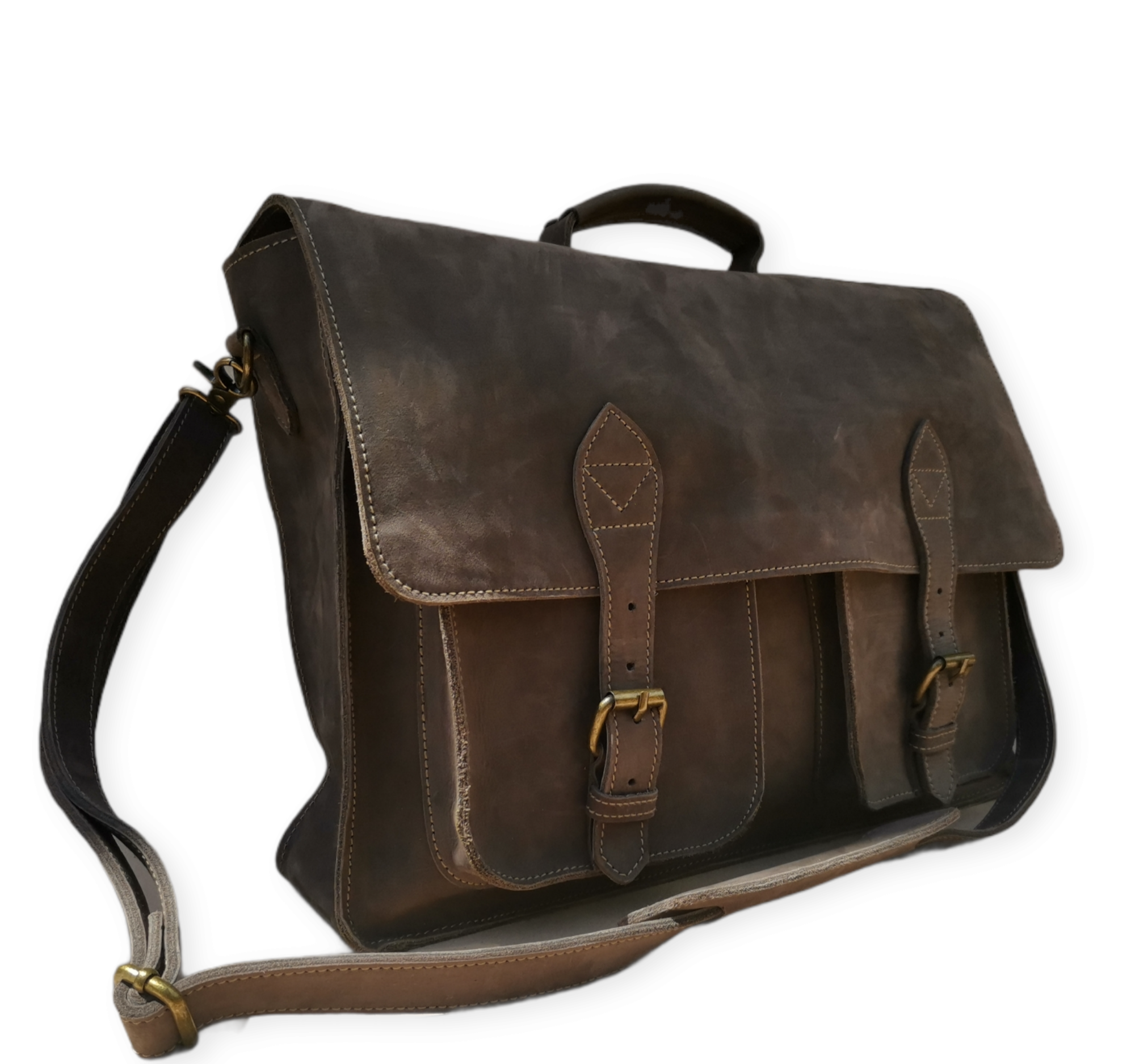 Cool Grey Leather Laptop Bag