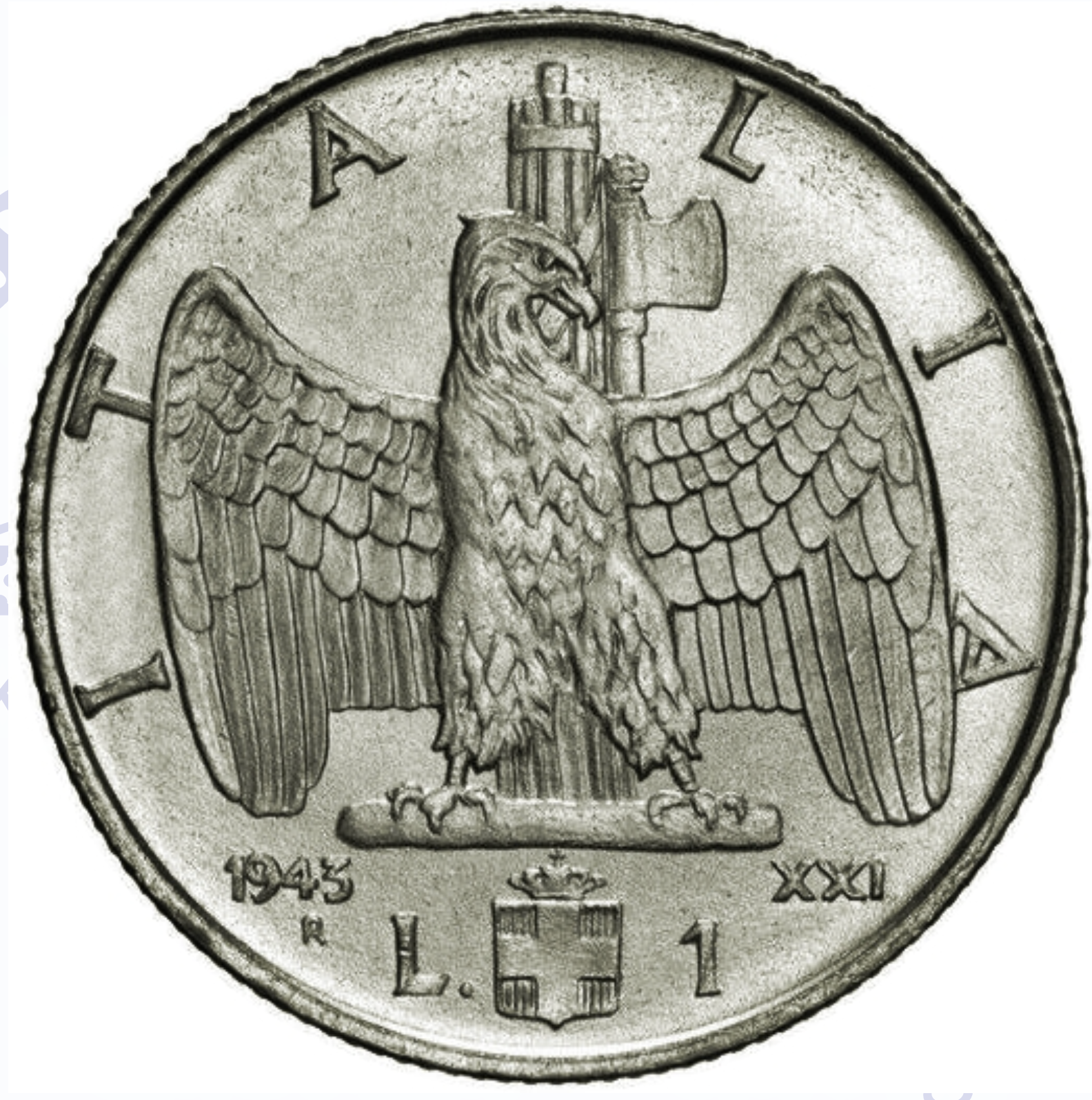 Mussolini Era Fascist 1 Lira Coin. Nazi WW2 Ally. 1
