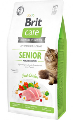 Ração gatos Brit Care Cat Grain Free Senior Weight Control Chicken & Peas 7 kg