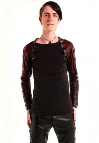 Cyber Rubber Sleeves Eyelet Top - Bl