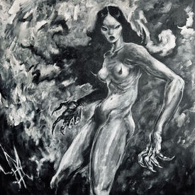 dark art painting, contemporary art, female figurative, dark surrealism, sombre allure, black and white