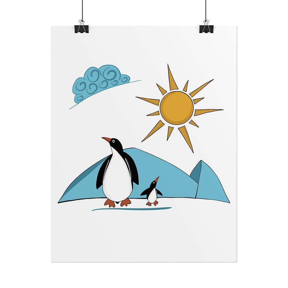 Thumbnail: Penguin Family Rolled Poster - Wall Decor, Gift for Kids, Nature Lover, Artwork