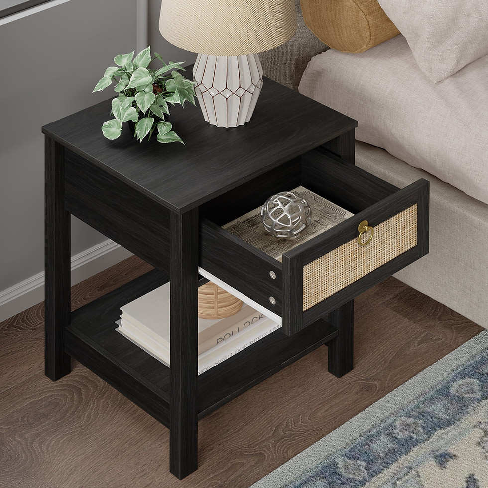 Thumbnail: Surmoby White Nightstand Set of 2,Boho Bedside Tables with Rattan Decor Drawer
