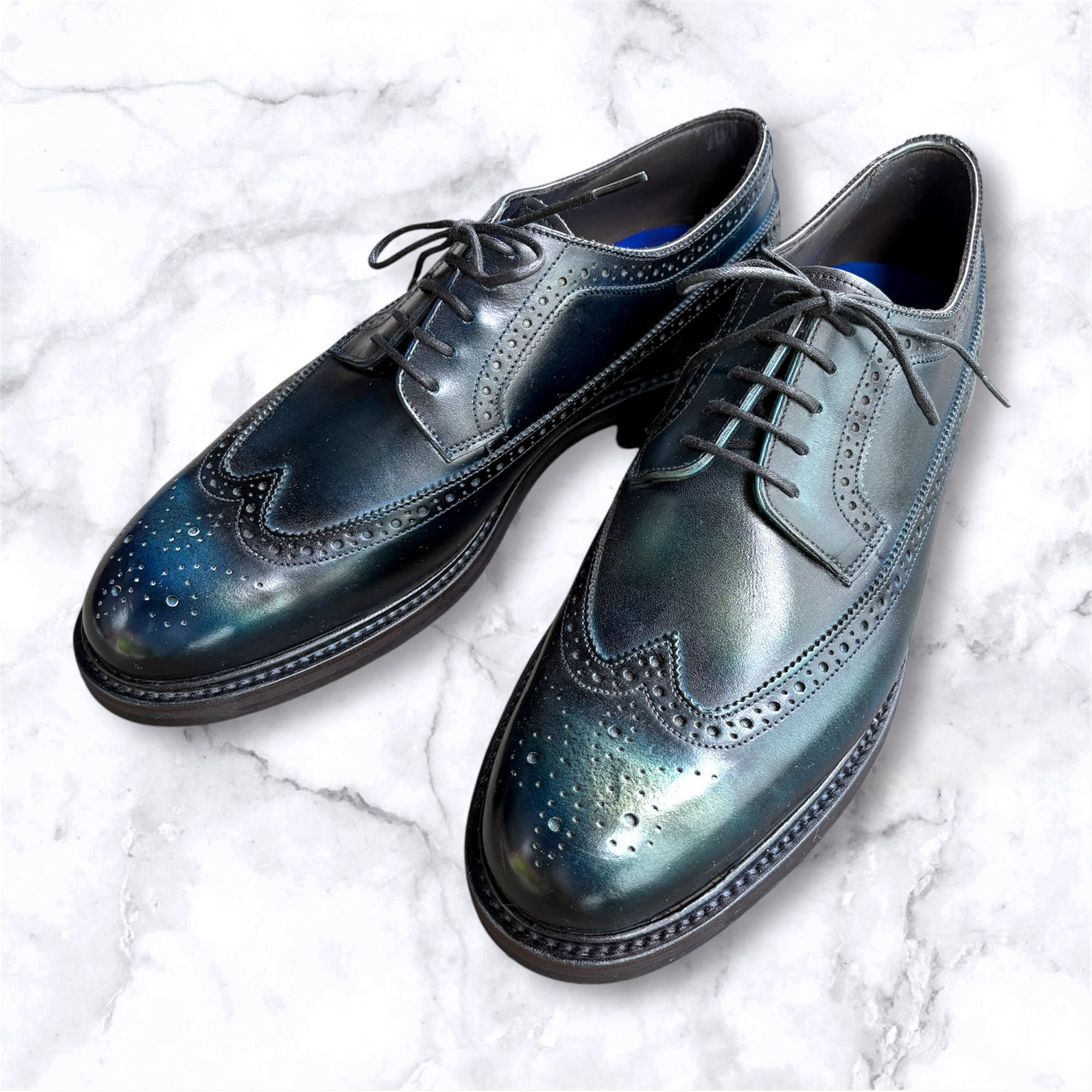 オリジナルメイド １点物　パティーヌ ウイングチップ シューズ 8　メタリックブルー