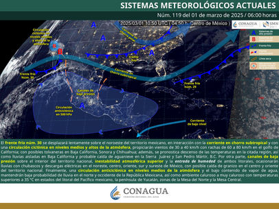 Probabilidad de chubascos en el norte y centro del Estado este sábado 1 de Marzo de 2025