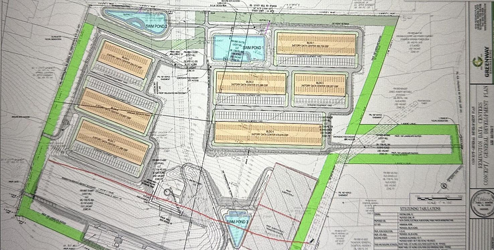 Art Lickunas, during the July 23 Gigaland town hall, annotated an aerial rendering of the data center's campus with a red line to indicate the location of the Fauquier service district.