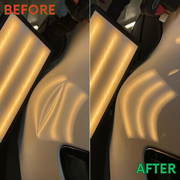 Paintless dent repair on the rear panel