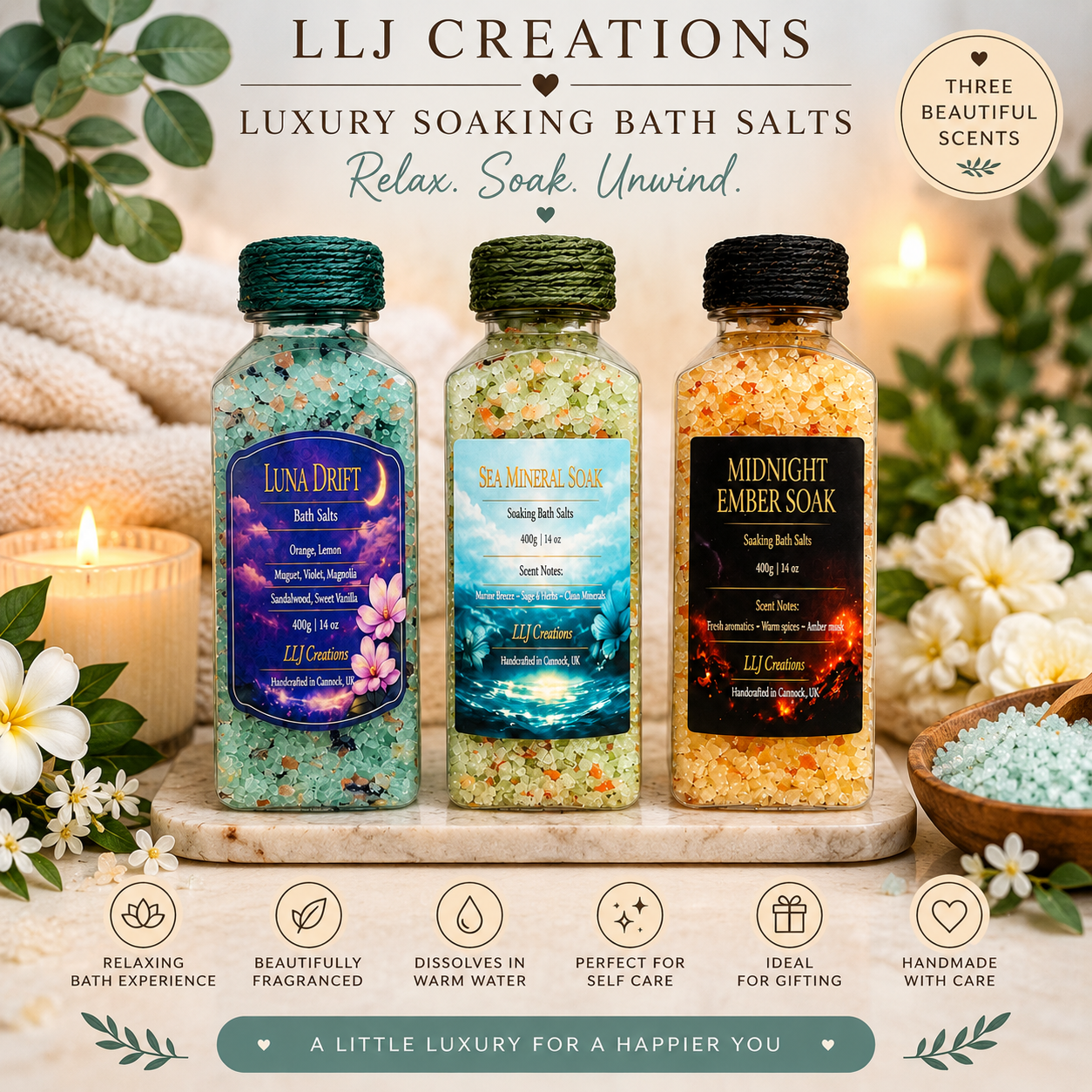 LLJ Creations Handmade Soaking Salts Collection