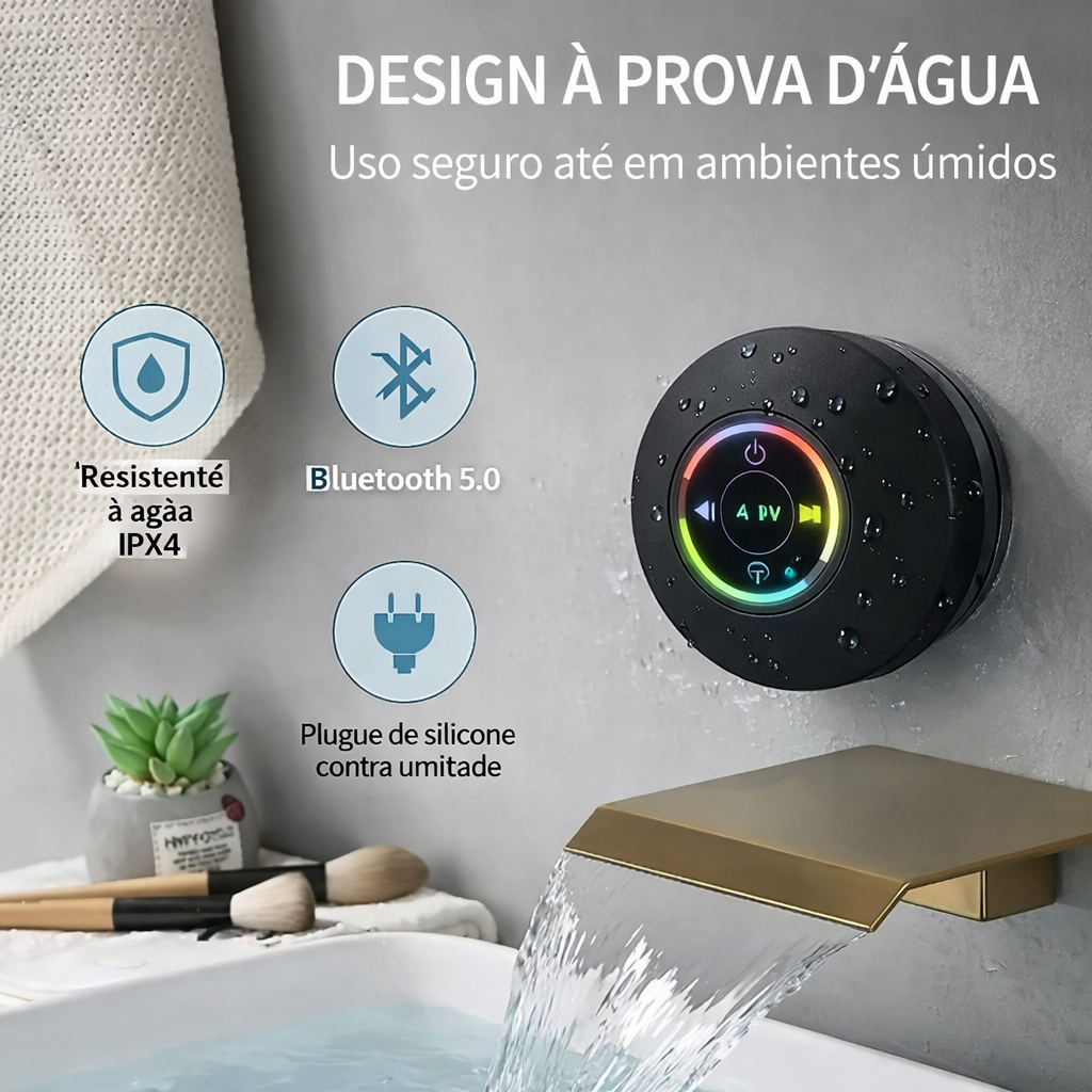 Caixa de Som Bluetooth Mini Portátil com LED RGB e Resistência à Água IPX4