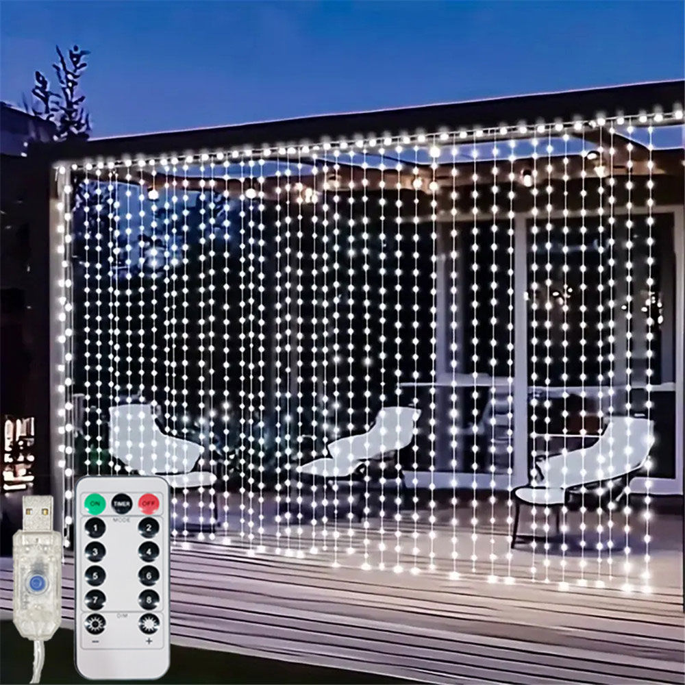 USB LED Christmas Curtain Lights with Remote