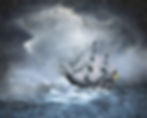 Pirate Ship in Peril On Turbulent Seas Painting