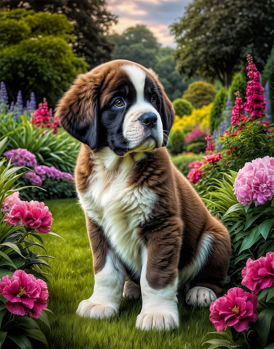 Thumbnail: Saint Bernard Puppy Portrait Painting