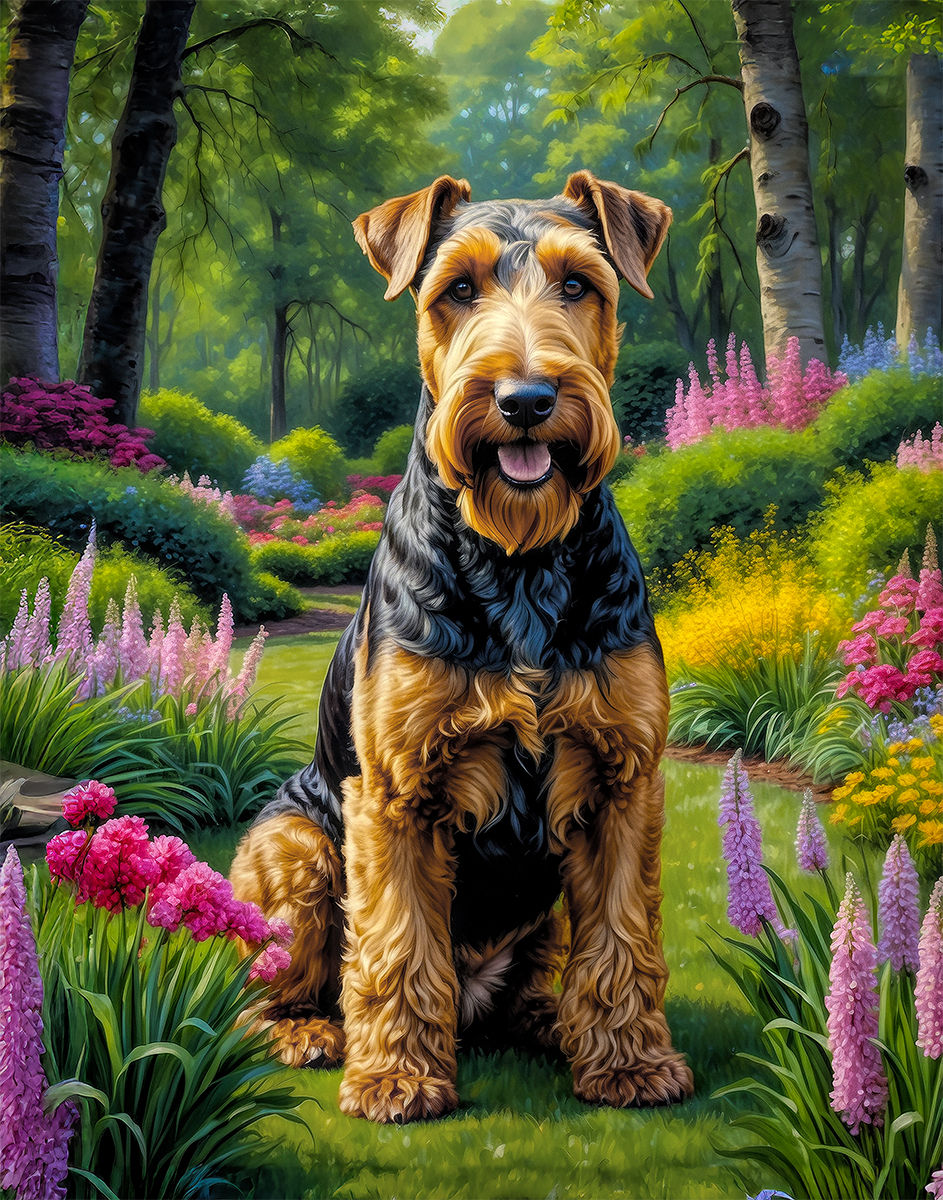 Thumbnail: Airedale Terrier Dog and Puppy Portrait Paintings