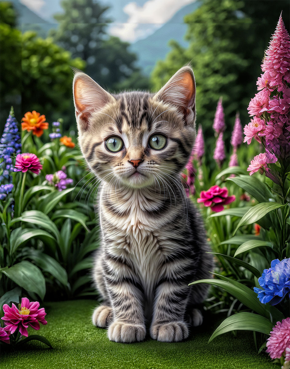 Thumbnail: Grey Tabby Cat and Kitten Portrait Paintings