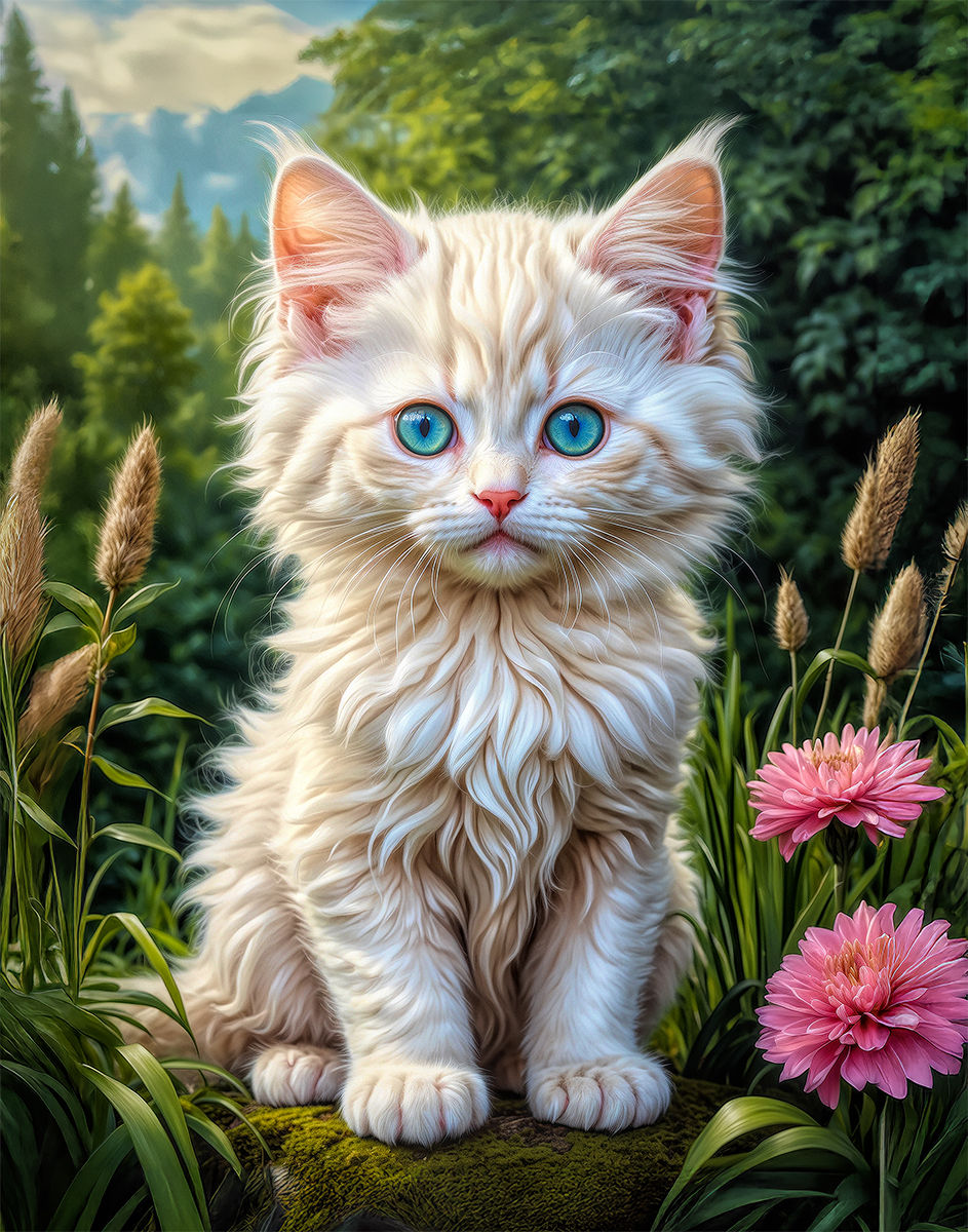 Thumbnail: Angora Cat and Kitten Portrait Paintings