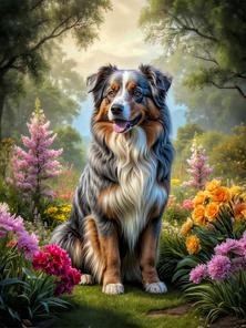 Australian Shepherd Dog and Puppy Portrait Art