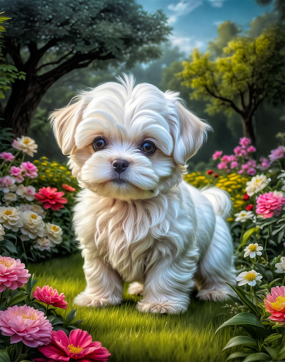 Thumbnail: Maltese Dog and Puppies Portrait Paintings