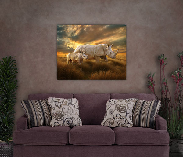 Thumbnail: Rhino and Calf at Sunset Wildlife Painting