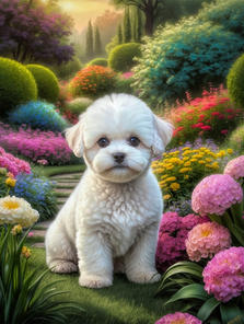 Bichon Frise Dog and Puppy Portrait Art