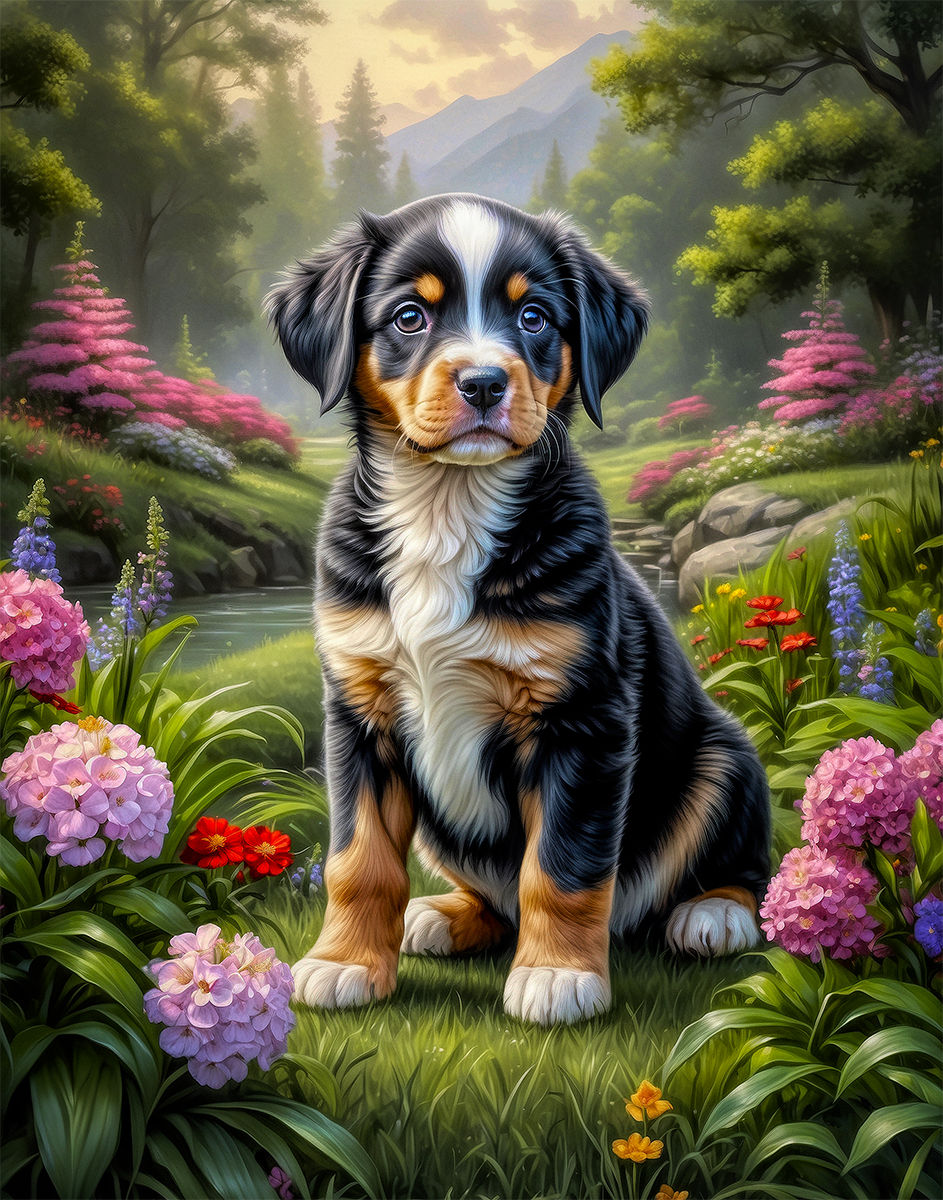 Thumbnail: Greater Swiss Mountain Dog and Puppies Portrait Paintings