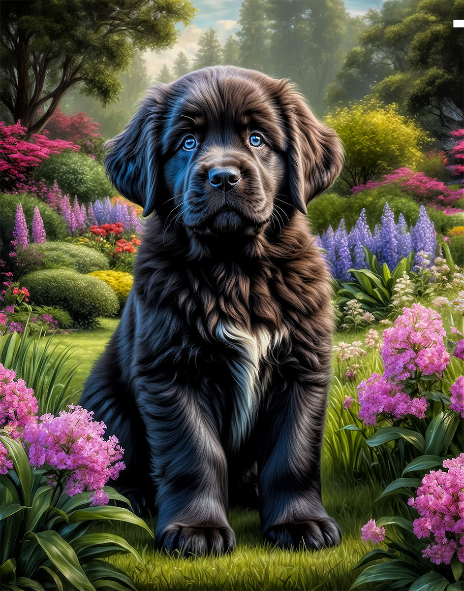 Thumbnail: Newfoundland Dog and Puppies Portrait Paintings
