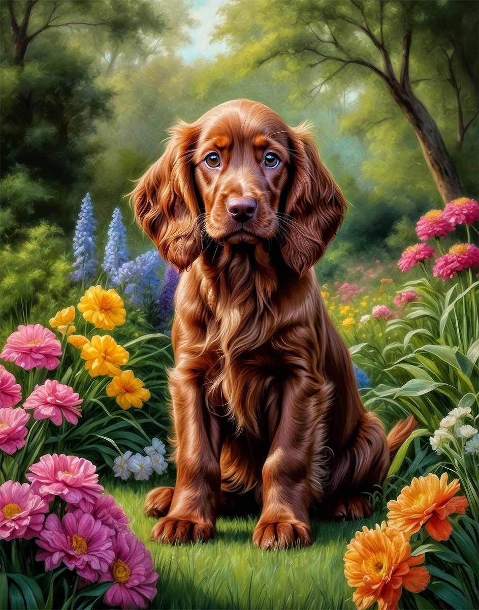Thumbnail: Irish Setter Dog and Puppy Portrait Art