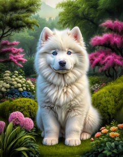 Samoyed Dog and Puppies Portrait Paintings