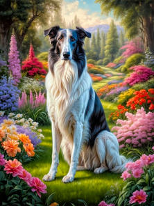 Borzoi Dog and Puppy Portrait Art