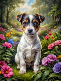 Jack Russell Terrier Dog and Puppies Portrait Paintings