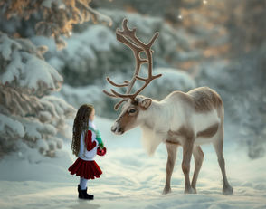Child and Reindeer Customized Photo Paintings