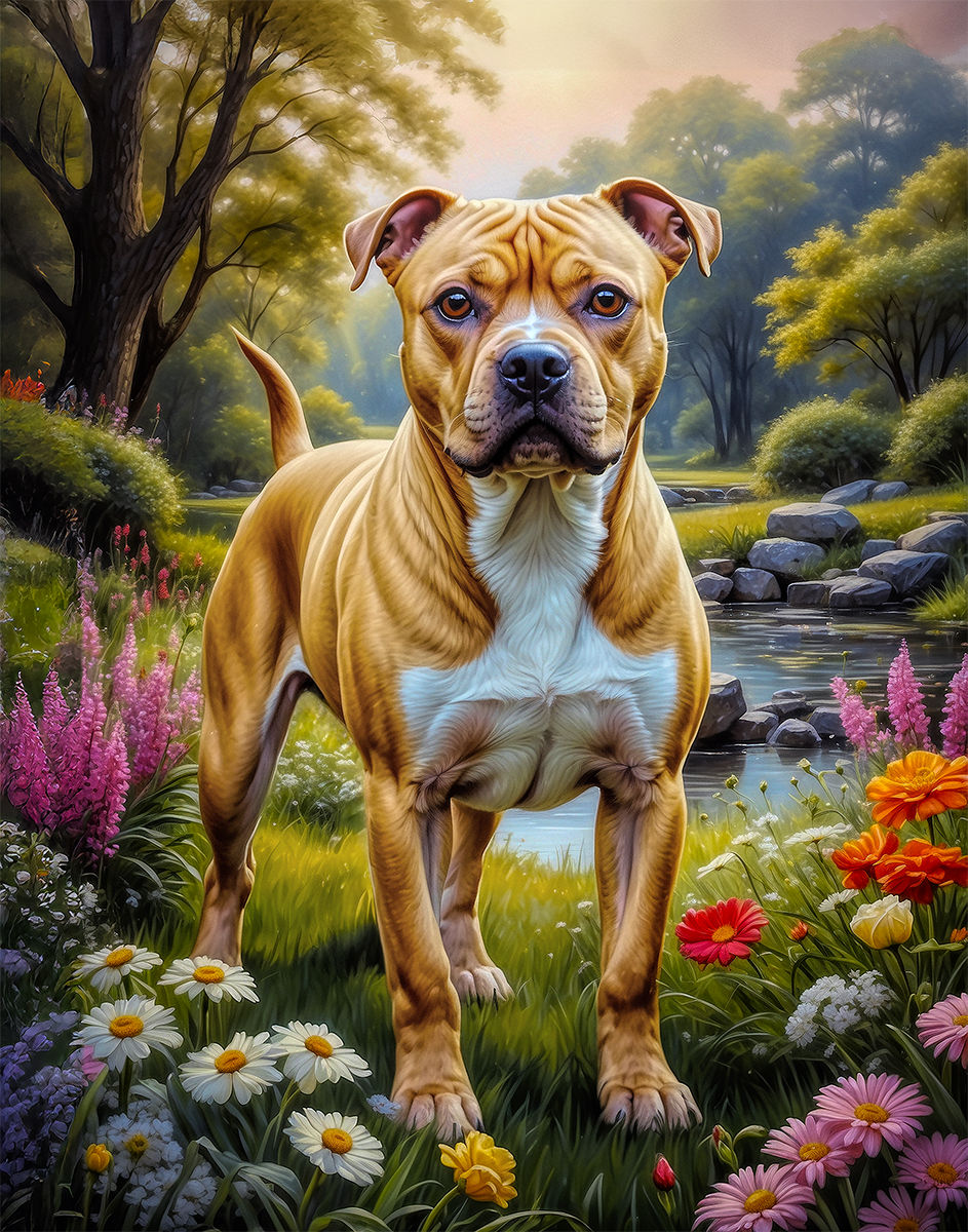 Thumbnail: Staffordshire Terrier Dog and Puppies Portrait Paintings
