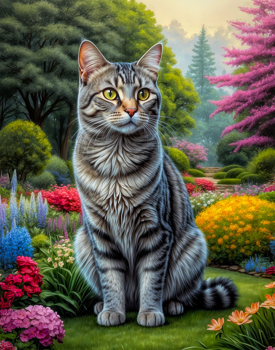 Thumbnail: Grey Tabby Cat and Kitten Portrait Paintings