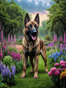 Belgian Malinois Dog and Puppy Portrait Art