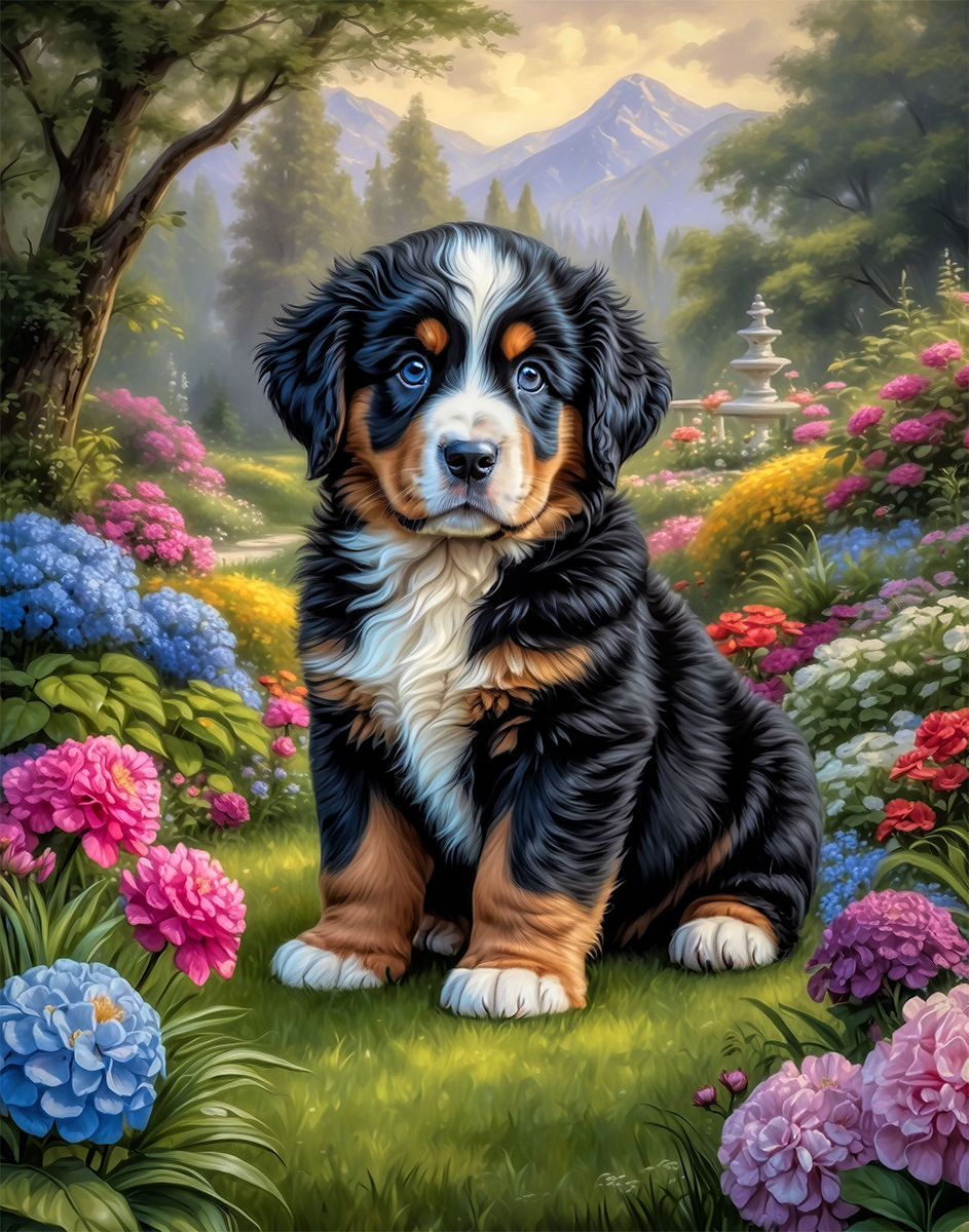 Thumbnail: Bernese Mountain Dog and Puppy Portrait Art