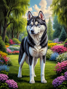 Siberian Husky Dog and Puppy Portrait Paintings