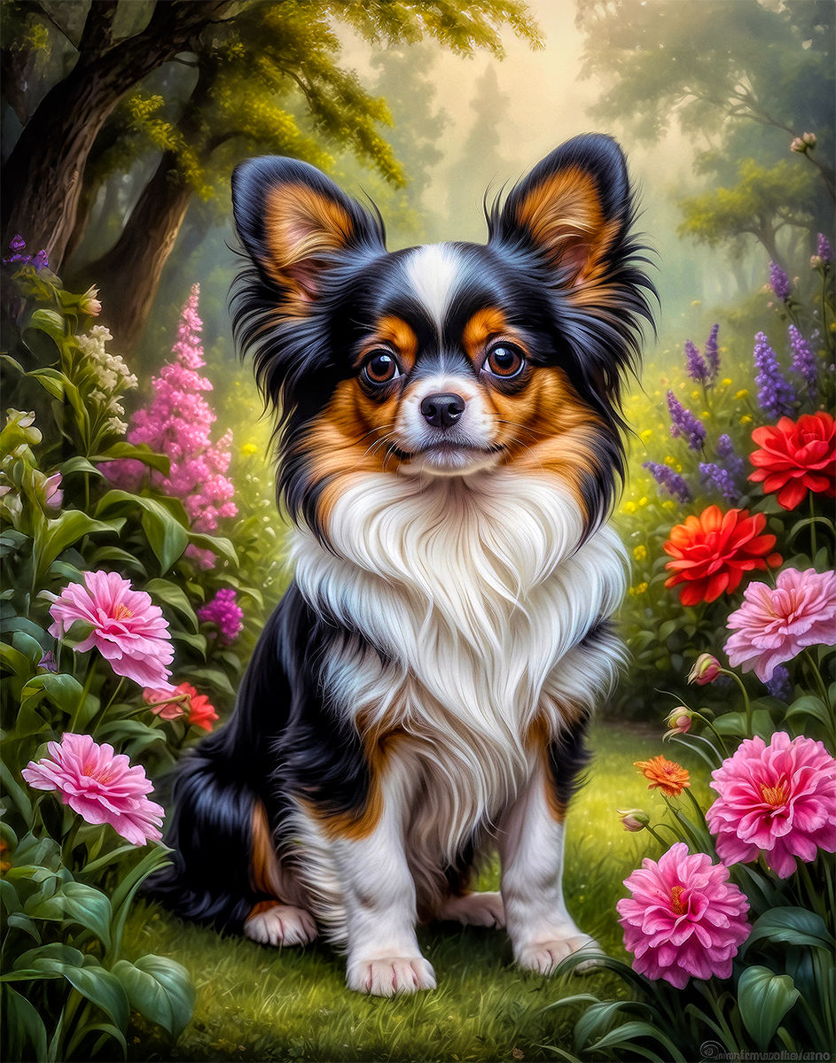 Thumbnail: Papillion Dog and Puppy Portrait Paintings