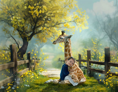Baby Giraffe Friendship Custom Portrait Paintings