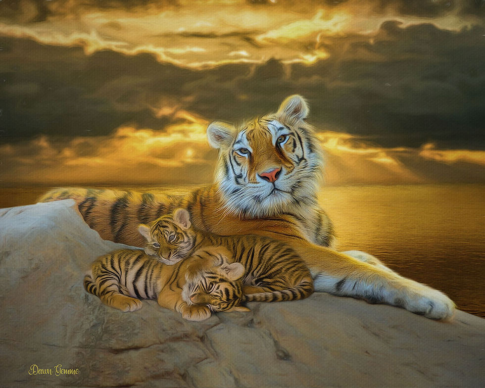 Serenity Tiger and Cubs Wildlife Digital Painting