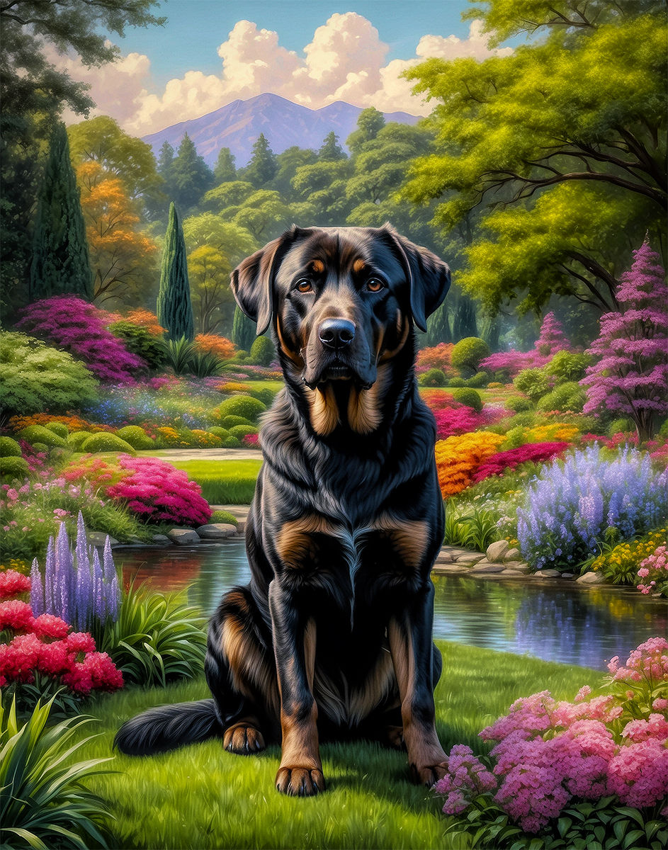 Thumbnail: Rottweiler Lab Mixed Breed Dogs Portrait Painting