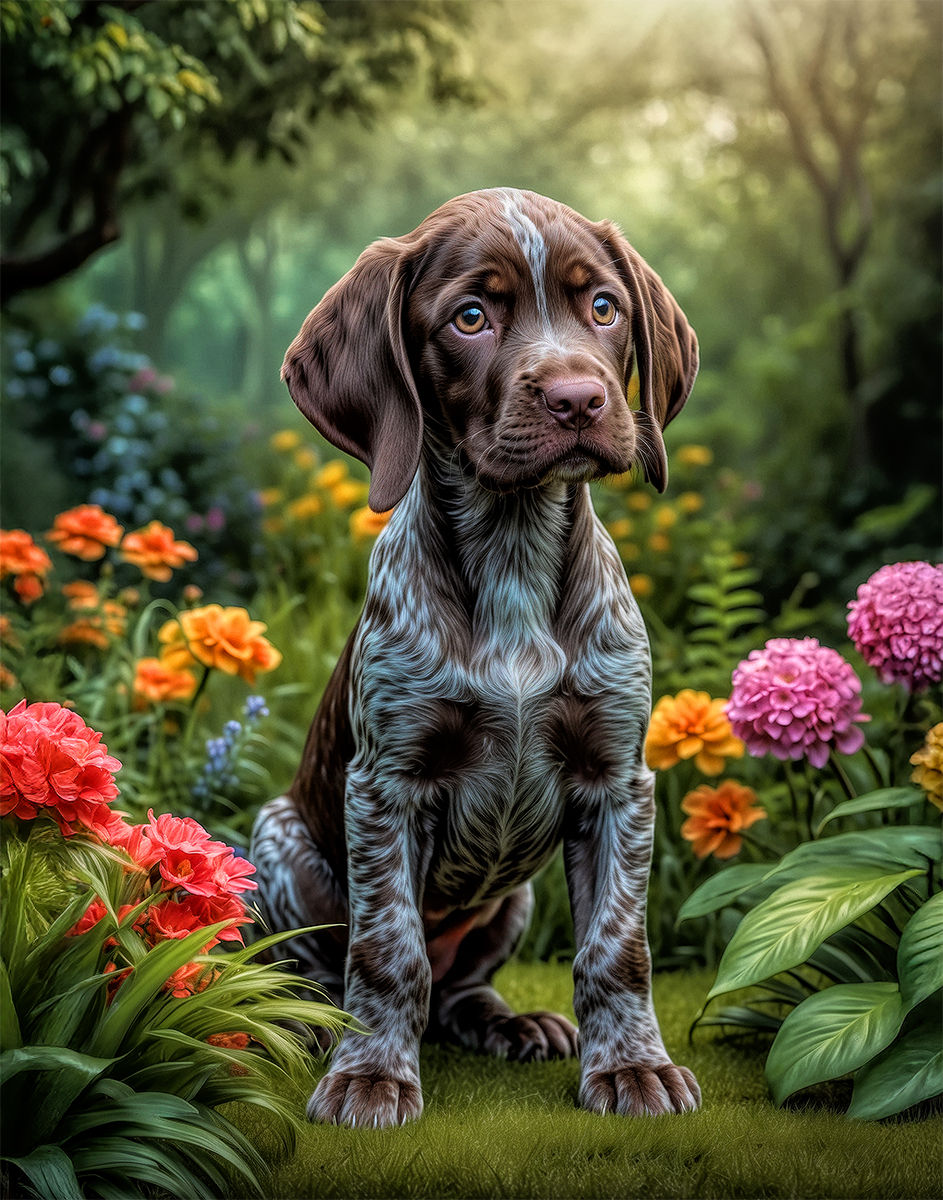 Thumbnail: German Shorthair Pointer Dog and Puppy Portrait Paintings