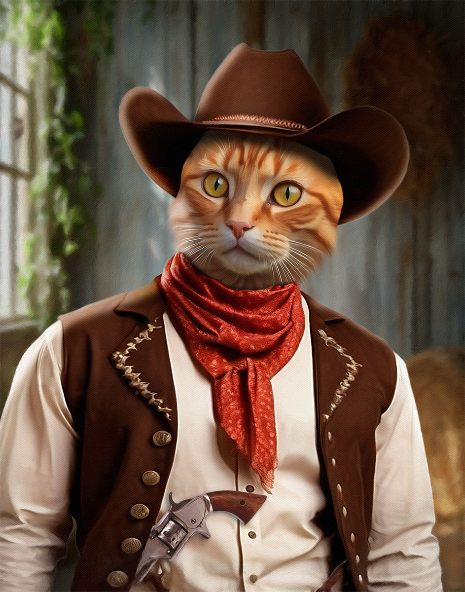 Cowboy Costume Cat Custom Paintings