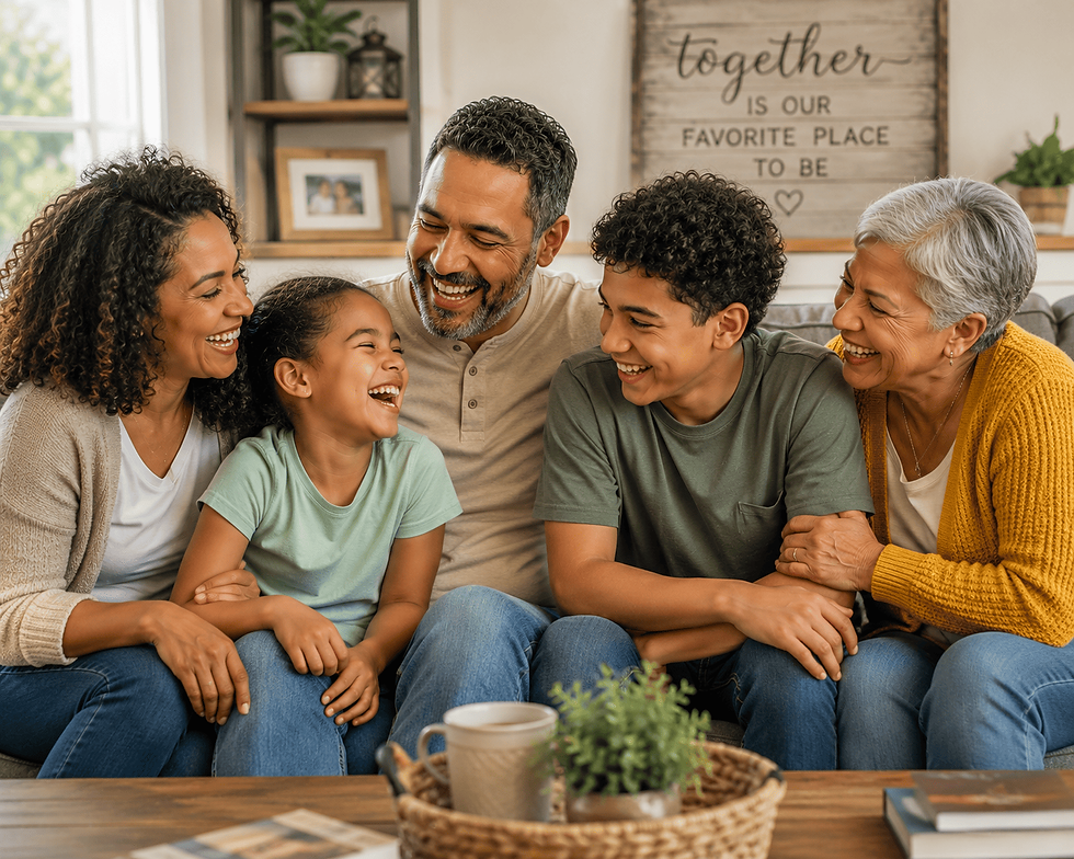 Family laughing together showing healthy emotional connection