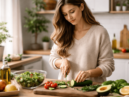 Person thoughtfully preparing a simple meal reflecting lifestyle and food changes