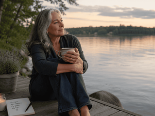 woman over 50 reflecting on life after gray divorce one year later sitting alone but peaceful