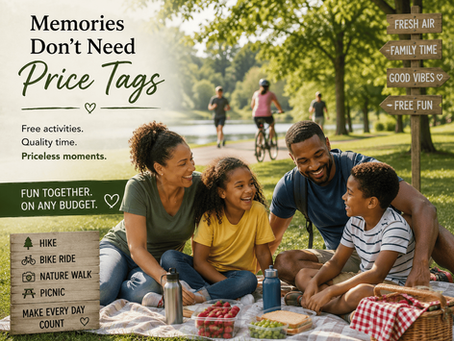 A family enjoying a free outdoor event with picnic food and laughter.