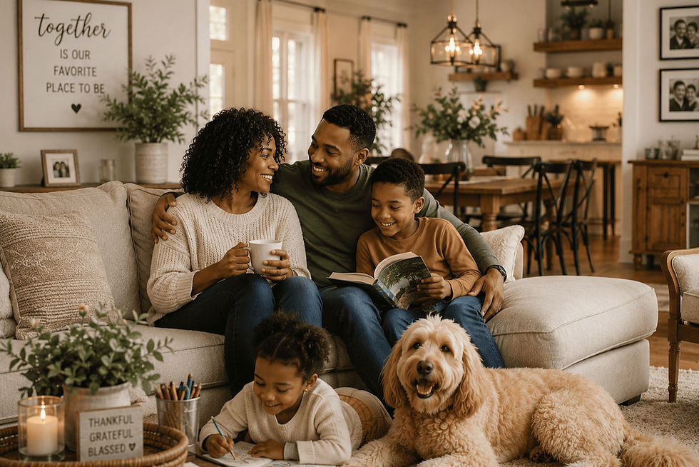 Happy family home showing warmth, peace, and connection