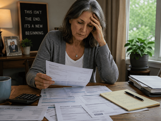 woman managing bills and stress from financial impact of gray divorce after 50