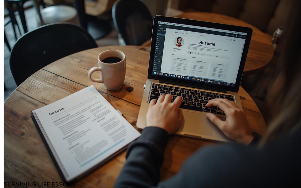 A person applying for jobs on a laptop with a notebook and resume, using SMART goals to stay organized, confident, and focused during the job search.