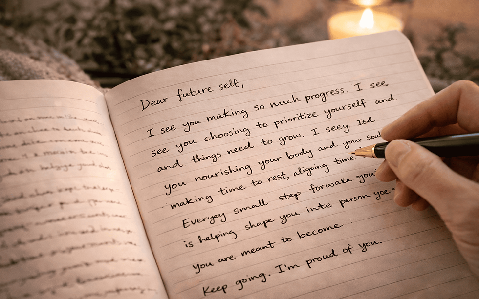 Close-up of handwritten letter in a journal with soft lighting